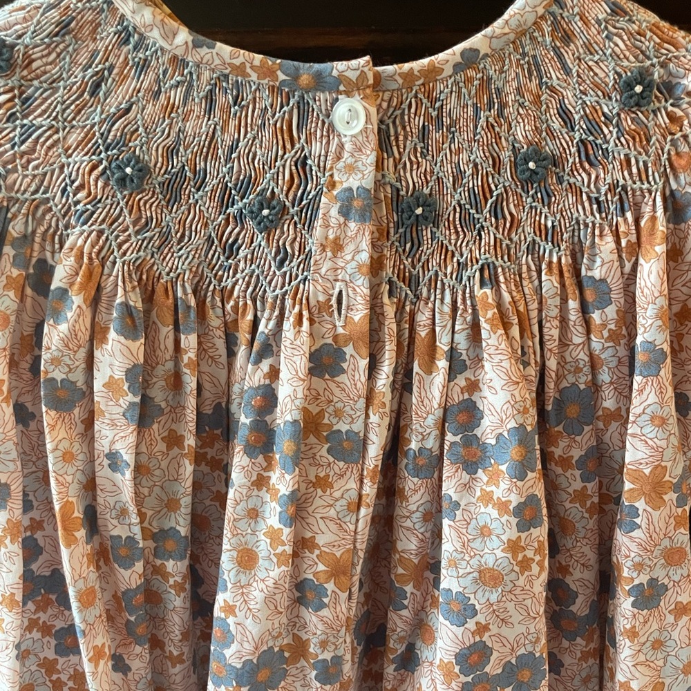 Elegant Floral Kids Dress in Orange and Blue - Picture 4 of 7